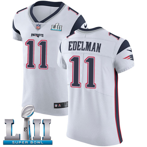 Nike Patriots #11 Julian Edelman White Super Bowl LII Men's Stitched NFL Vapor Untouchable Elite Jersey - Click Image to Close